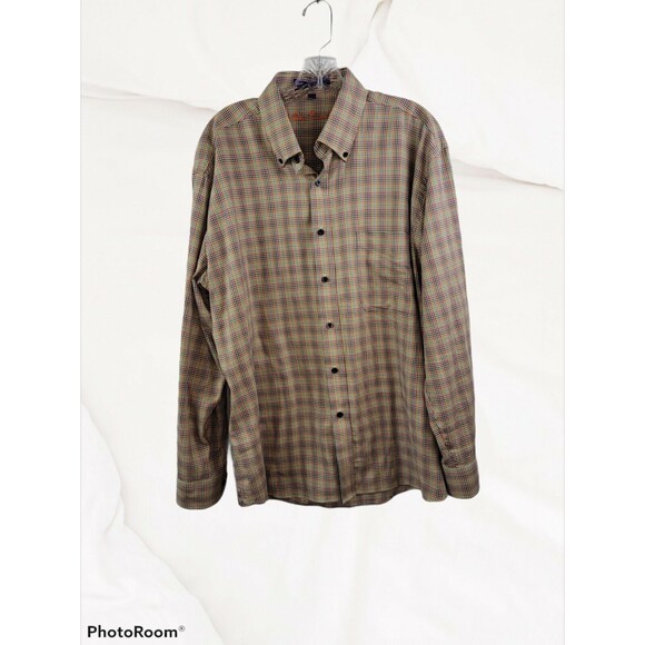 Alan Flusser Plaid Sleeve Button DownStriped Shirt Men's Large - Picture 3 of 11